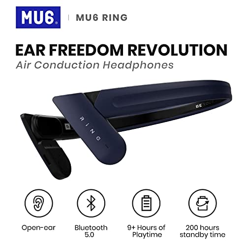 Mu6 Ring Air Conduction Auriculares Abiertos, Auriculares Deportivos inalámbricos, Auriculares Impermeables, Auriculares para Música/Juegos/Entrenamiento/Correr/Gimnasio