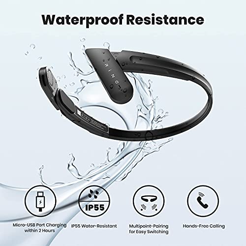 Mu6 Ring Air Conduction Auriculares Abiertos, Auriculares Deportivos inalámbricos, Auriculares Impermeables, Auriculares para Música/Juegos/Entrenamiento/Correr/Gimnasio