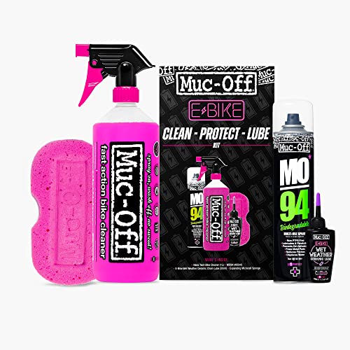 Muc-Off eBike Kit de limpieza, protección y lubricación – Lo esencial para limpiar, proteger y lubricar tu bicicleta eléctrica – Incluye Muc-Off Bike Cleaner, MO-94 y lubricante de cadena