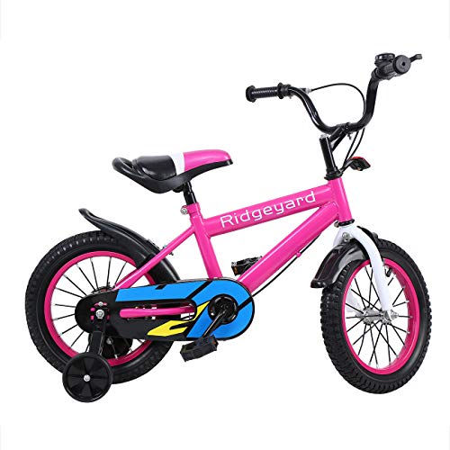 MuGuang Bicicleta de 14 pulgadas Bicicleta para niños Bicicleta de aprendizaje Bicicleta para niños y niñas con estabilizadores Bicicleta con campana para niños de 3 a 8 años (Rosa roja)