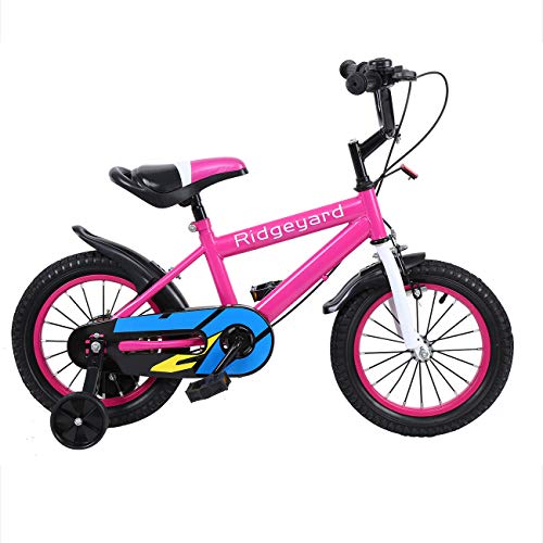 MuGuang Bicicleta de 14 pulgadas Bicicleta para niños Bicicleta de aprendizaje Bicicleta para niños y niñas con estabilizadores Bicicleta con campana para niños de 3 a 8 años (Rosa roja)