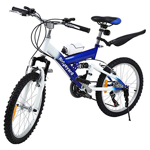 MuGuang Bicicleta de Montaña 20 Pulgadas Bicicleta Infantil 21 Speed Come with 500cc Kettle para Niños de 7 a 12 Años(Azul)