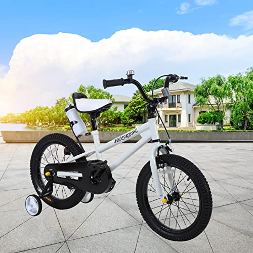 MuGuang - Bicicleta infantil para niño y niña, estilo libre, BMX de 16 pulgadas, ruedas de apoyo, color blanco