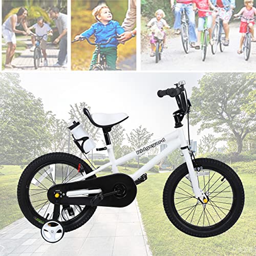 MuGuang - Bicicleta infantil para niño y niña, estilo libre, BMX de 16 pulgadas, ruedas de apoyo, color blanco