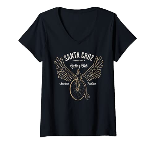 Mujer Bicicleta Steampunk Flying Winged Santa Cruz Penny Farthing Camiseta Cuello V