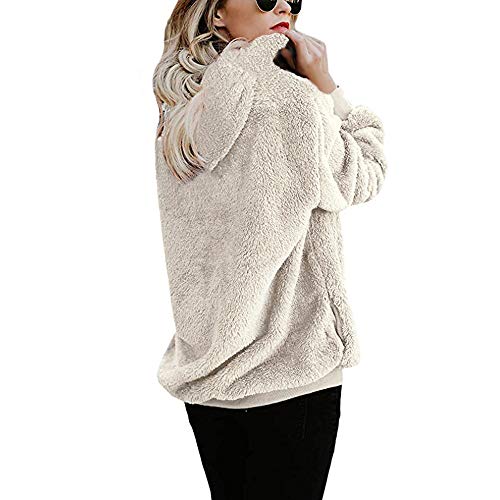 Mujer Caliente y Esponjoso Tops Chaqueta Suéter Abrigo Jersey Mujer Otoño-Invierno Talla Grande Hoodie Sudadera con Capucha riou (White, XL)