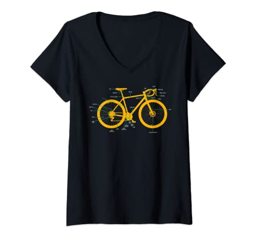 Mujer Ciclismo Bicicleta Anatomía Bike Parts MTB Biker Cyclist Camiseta Cuello V