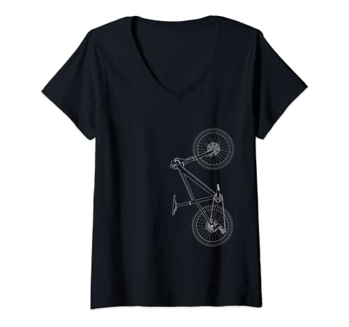 Mujer Contornos de bicicleta rígida para MTB y ciclistas Camiseta Cuello V