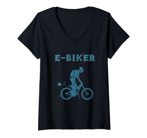 Mujer E-Biker Ebike Bicicleta eléctrica Ciclista Ciclismo Regalo Camiseta Cuello V