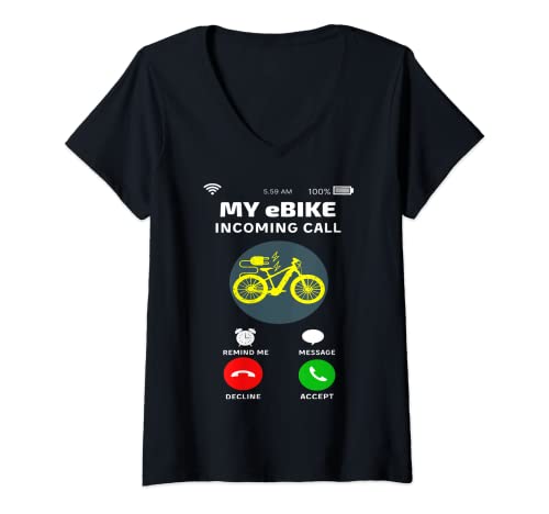 Mujer My eBike is Calling Bicicleta Eléctrica Amantes Traje Camiseta Cuello V