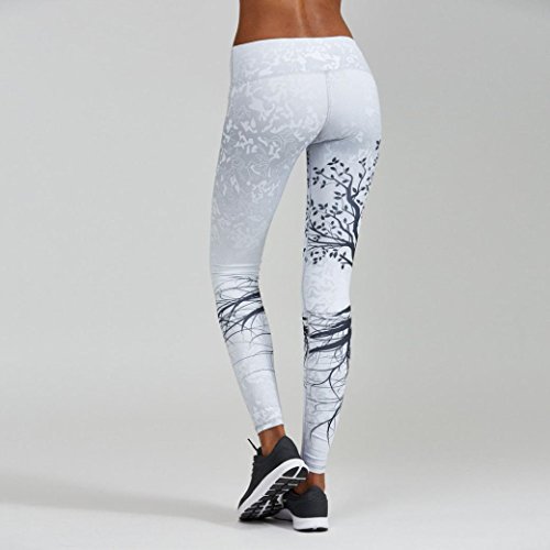 Mujer Pantalones Largos deportivos SMARTLADY Patrón de árbol Leggings para Running, Yoga y Ejercicio (S, Blanco)