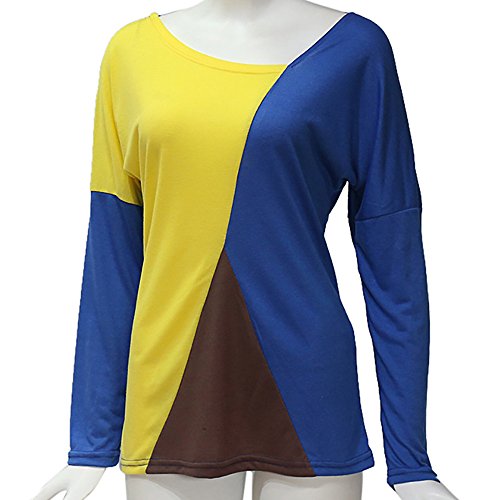 Mujer Polyester Ajustado Blusa Moda Patchwork Casual para Mujer Color Block O-Neck Manga Larga Camiseta Tops Otoño e Invierno Tallas Grandes riou