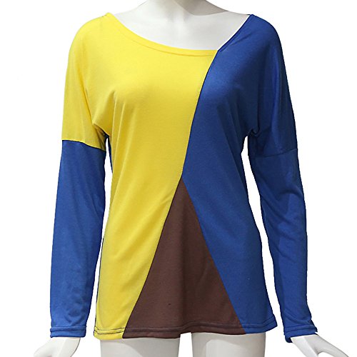 Mujer Polyester Ajustado Blusa Moda Patchwork Casual para Mujer Color Block O-Neck Manga Larga Camiseta Tops Otoño e Invierno Tallas Grandes riou