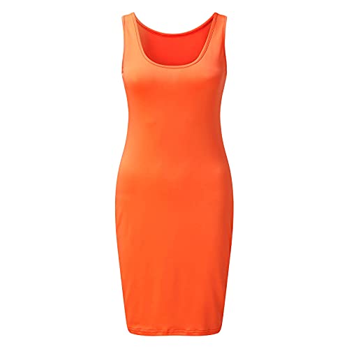 Mujeres Vestidos Midi Ropa Mujer Verano Falda Color Sólida Vestido Ajustado Vestidos Tirantes Falda Sexy S-XXL (Naranja,XXL)