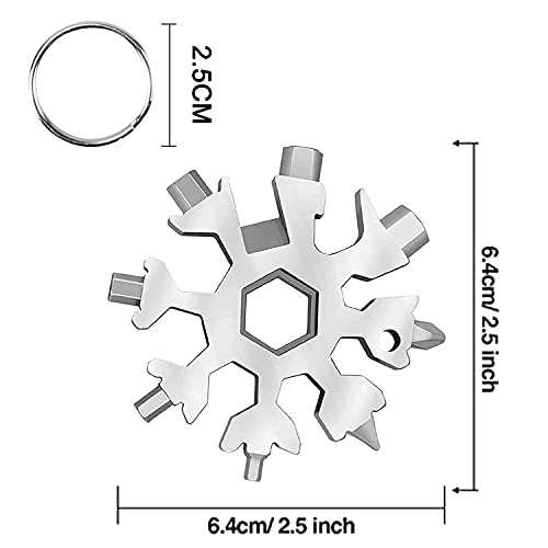 Multi Herramienta Copo de Nieve, 18 en 1 Copo de Nieve de Acero Inoxidable Multi-herramienta Tarjeta, Herramienta Multifuncional en Forma de Nieve, Copo Nieve llavero (Plata)