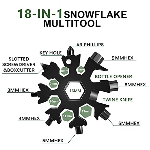 Multi Herramienta Copo de Nieve, 18 en 1 Copo de Nieve de Acero Inoxidable Multi-herramienta Tarjeta, Herramienta Multifuncional en Forma de Nieve, Copo Nieve llavero (Plata)