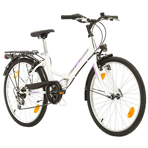 Multibrand Folding City 24 Lady, 24 Pulgadas, 457 mm, Bicicleta de montaña Plegable, 6 velocidades, para Mujeres, niña, Guardabarros Delantero y Trasero, Lustre Blanco Lilac-Gris (Blanco-Purple)