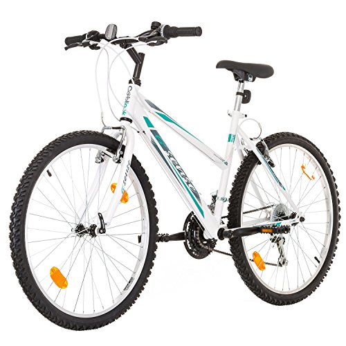 Multibrand, PROBIKE 6th Sense, 460 mm, 26 Pulgadas, Mountain Bike, 18 velocidades, Set de Mudgard, para Mujeres, Blanco-Rosa (Blanco-Turquesa (Shimano))