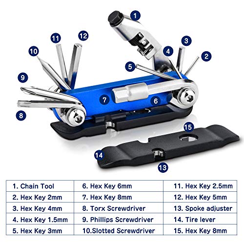 Multiherramienta Bici 15 en 1, Kit Herramientas Bicicleta Plegable con Llaves Allen Mini Herramienta Multiusos de Reparación Emergencia de Ciclismo para Bicicleta de Carretera y Montaña