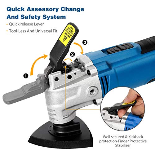 Multiherramienta oscilante 300 W con 5 acoplamientos, 30 Hojas de Lija y bolsa, 230 V, 6 Velocidades ajustables, para extracción, raspado, corte, pulido