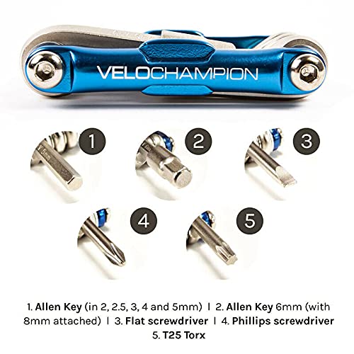 Multiherramienta para bicicleta VeloChampion MLT10 de calidad premium - Herramienta de mantenimiento de ciclismo multifunción 10 en 1 - Portátil, confiable, diseñada para durar y fácil de usar