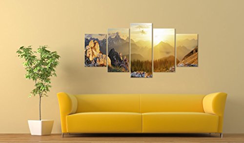 murando Cuadro en Lienzo Montanas 200x100 cm Impresión de 5 Piezas Material Tejido no Tejido Impresión Artística Imagen Gráfica Decoracion de Pared Monte Paisaje Naturaleza c-B-0056-b-m