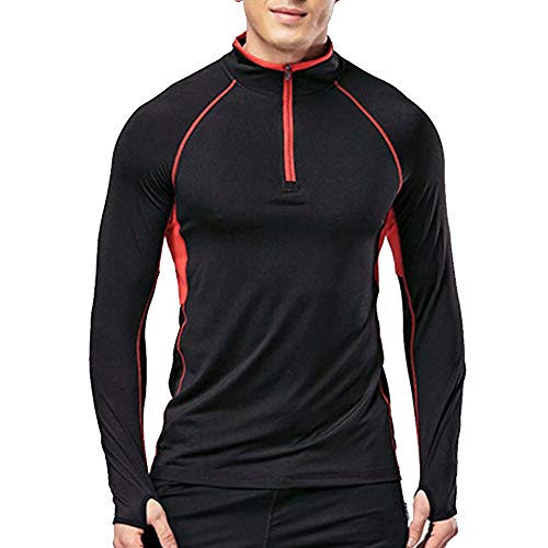 Muscle Alive Hombres Trimestr Cremallera Corriendo Activo Playeras Rutina de Ejercicio Negro M