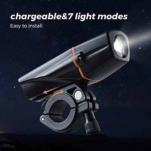 muson Luz Bicicleta Recargable USB Delantera, Sensor Inteligente Ultrabrillante Faro de Bicicleta, IPX65 Impermeable/ 7 Modos/Fácil de Instalar, Luz LED Bicicleta para Carretera y Montaña