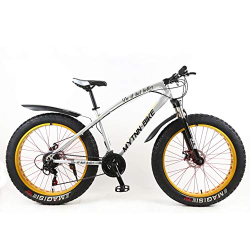 MyTNN Fatbike 26 pulgadas 21 velocidades Shimano Fat Tyre 2020 Mountain Bike 47 cm RH Snow Bike Fat Bike (plata/oro)