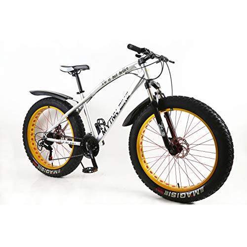 MyTNN Fatbike 26 pulgadas 21 velocidades Shimano Fat Tyre 2020 Mountain Bike 47 cm RH Snow Bike Fat Bike (plata/oro)