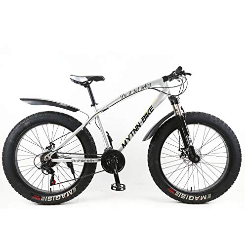 MYTNN Fatbike - Bicicleta de montaña de 26 pulgadas, 21 marchas, Shimano Fat Tyre 2020, 47 cm, color Marco plateado / llantas negras., tamaño 26 pulgadas, tamaño de cuadro 47.00, tamaño de rueda 66.04