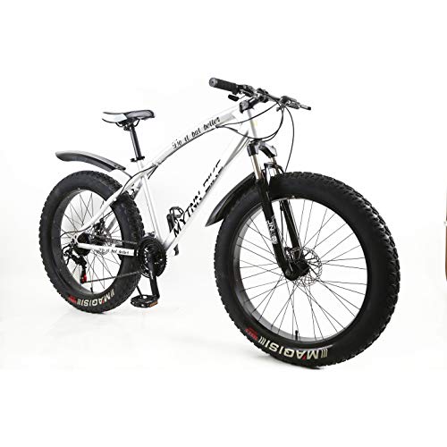 MYTNN Fatbike - Bicicleta de montaña de 26 pulgadas, 21 marchas, Shimano Fat Tyre 2020, 47 cm, color Marco plateado / llantas negras., tamaño 26 pulgadas, tamaño de cuadro 47.00, tamaño de rueda 66.04