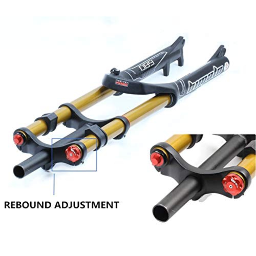 MZP MTB Horquilla Suspensión para Bicicleta 26/27.5/29" DH Hombro Doble Hidráulico Rappel Mojadura Freno Disco Am/FR 1-1/8" 1-1/2" QR Recorrido 130mm (Color : A-Gold, Size : 27.5in)