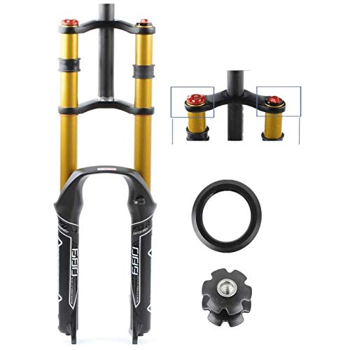 MZP MTB Horquilla Suspensión para Bicicleta 26/27.5/29" DH Hombro Doble Hidráulico Rappel Mojadura Freno Disco Am/FR 1-1/8" 1-1/2" QR Recorrido 130mm (Color : A-Gold, Size : 27.5in)