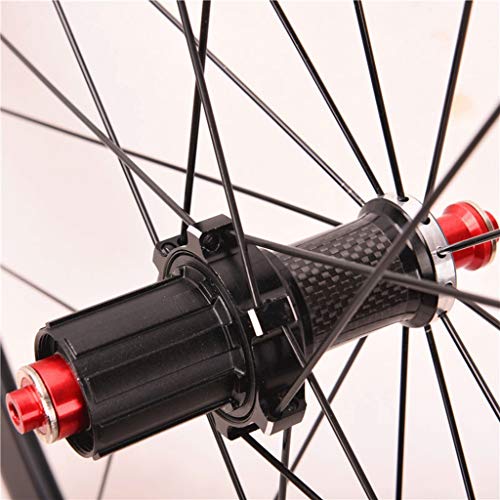 MZPWJD Ciclismo Ruedas Juego Ruedas Bicicleta 700C para Bicicleta Carretera 1865g Llanta Doble Pared 40mm V- Freno Carbón Centro Tarjetas 8-11 Velocidad 6 Rodamientos Sellados QR (Color : Black)