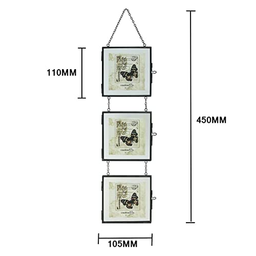 N / B Marco de Fotos con bisagras, Muestra de Fotos triples, diseño de Borde de Cuentas de 3 Fotos, Frente de Vidrio Real con Soporte de Alta definición, Ilustraciones de Doble Cara cuadradas Vintage