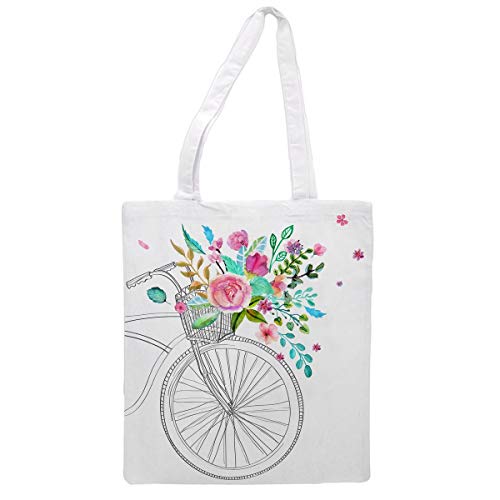 Nacnic Bolsa Tote de Tela Bicicleta con Flores. Bandolera Multiusos