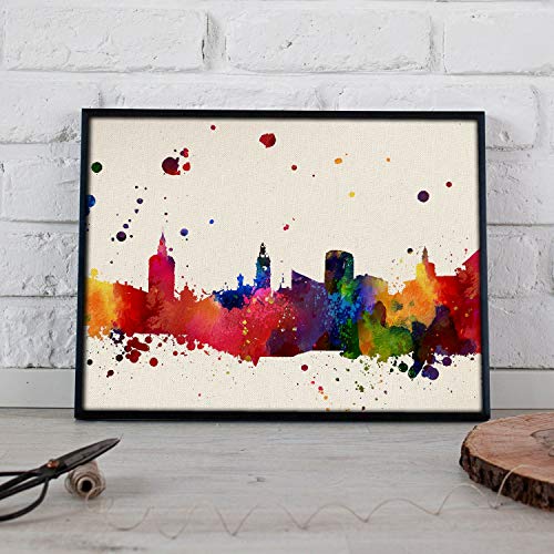 Nacnic Lámina Ciudad de Valencia. Skyline Estilo Acuarela y explosión de Color. Poster tamaño A3 Impreso en Papel 250 Gramos y tintas de Alta Calidad. Decoración del hogar. Diseño al Mejor Precio.