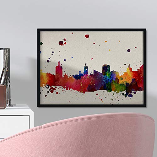 Nacnic Lámina Ciudad de Valencia. Skyline Estilo Acuarela y explosión de Color. Poster tamaño A3 Impreso en Papel 250 Gramos y tintas de Alta Calidad. Decoración del hogar. Diseño al Mejor Precio.