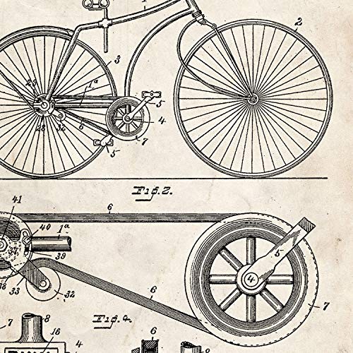 Nacnic Poster con patente de Bicicleta. Lámina con diseño de patente antigua en tamaño A3 y con fondo vintage