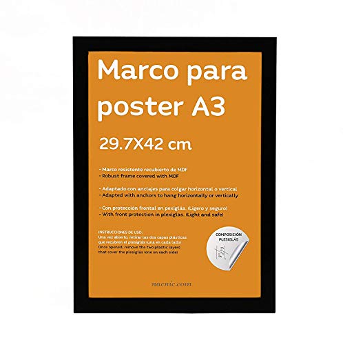 Nacnic Set de 4 Marcos Negros tamaño A3-29,7x42cm. Marco de Color Negro