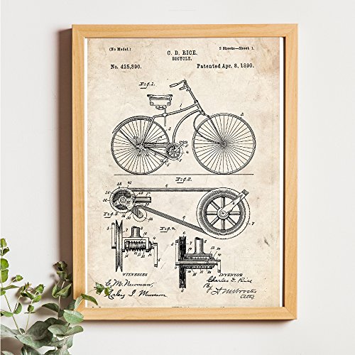 Nacnic Vintage - Pack de 4 láminas con Patentes de Bicicletas. Set de Posters con inventos y Patentes Antiguas. Elije el Color Que más te guste. Impreso en Papel de 250 Gramos de Alta Calidad