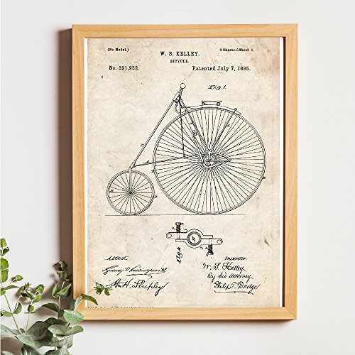 Nacnic Vintage - Pack de 4 láminas con Patentes de Bicicletas. Set de Posters con inventos y Patentes Antiguas. Elije el Color Que más te guste. Impreso en Papel de 250 Gramos de Alta Calidad