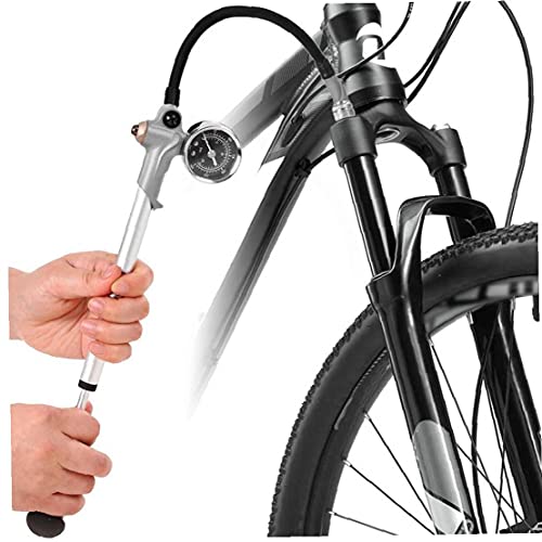 NaiCasy Bomba de Choque de Bicicletas Medidor de presión 300PSI Suspensión Delantera Trasera Tenedor portátil Bomba Válvula Universal para MTB MTB (Plata)