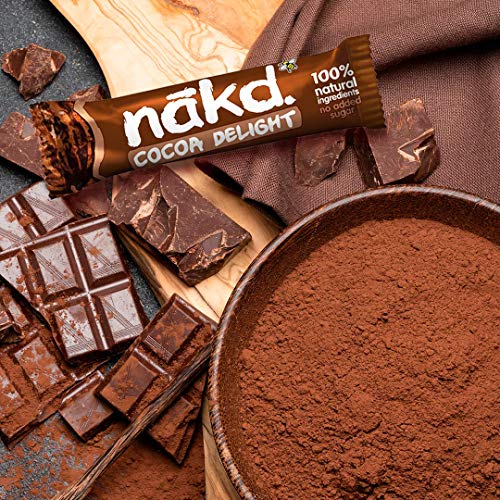 Nakd Cocoa Delight - Barritas de Fruta y Frutos Secos al Cacao - Sin Azúcar Añadido - Sin Gluten - Sin Lactosa - Vegano - Pack 18 Barritas x 35 g