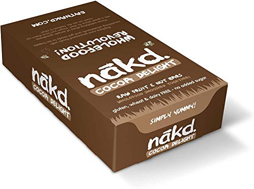 Nakd Cocoa Delight - Barritas de Fruta y Frutos Secos al Cacao - Sin Azúcar Añadido - Sin Gluten - Sin Lactosa - Vegano - Pack 18 Barritas x 35 g