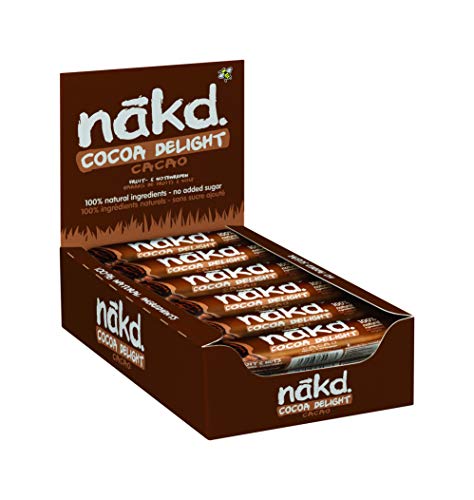 Nakd Cocoa Delight - Barritas de Fruta y Frutos Secos al Cacao - Sin Azúcar Añadido - Sin Gluten - Sin Lactosa - Vegano - Pack 18 Barritas x 35 g