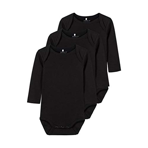 NAME IT Nbnbody 3p LS Solid Noos Polaina, Negro (Schwarz Black), 92 (Pack de 3) para Bebés