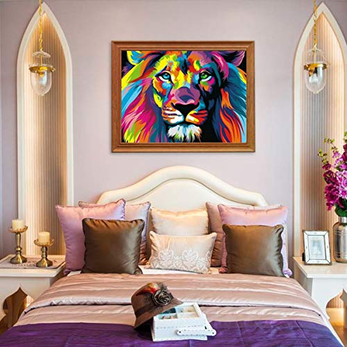 NATUCE Pintar por Numeros para Adultos Niños Pintura por Números con Pinceles y Pinturas Decoraciones, DIY Conjunto Completo de Pinturas para el Hogar Colorido León (16*20 Pulgadas, Sin Marco)