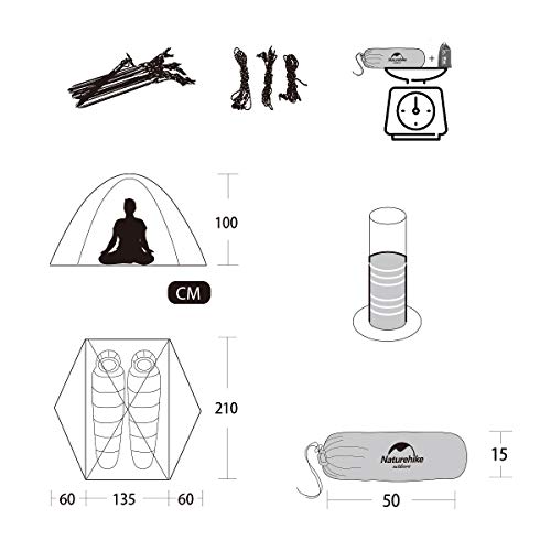 Naturehike Mongar Tienda de Mochilero de Silicona Ultraligera 20D para 2 Personas para Ciclismo, Senderismo, Acampada (20D Verde Claro)